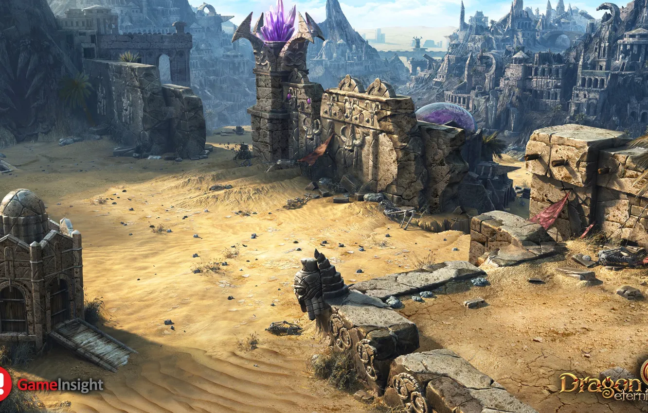 Фото обои кристалл, город, стена, dragon eternity, sand city