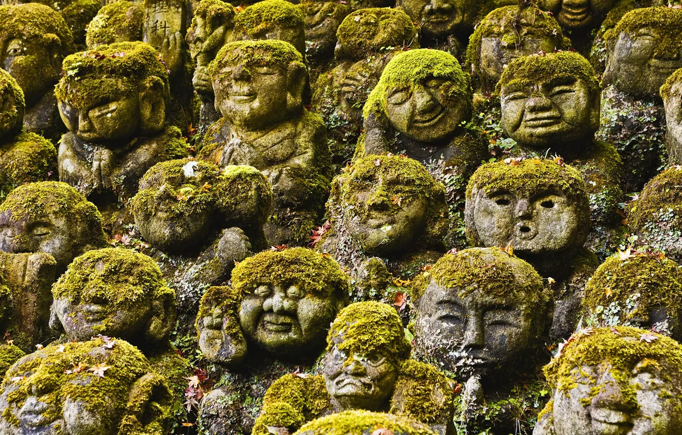 Фото обои мох, Япония, Japan, скульптуры, будды