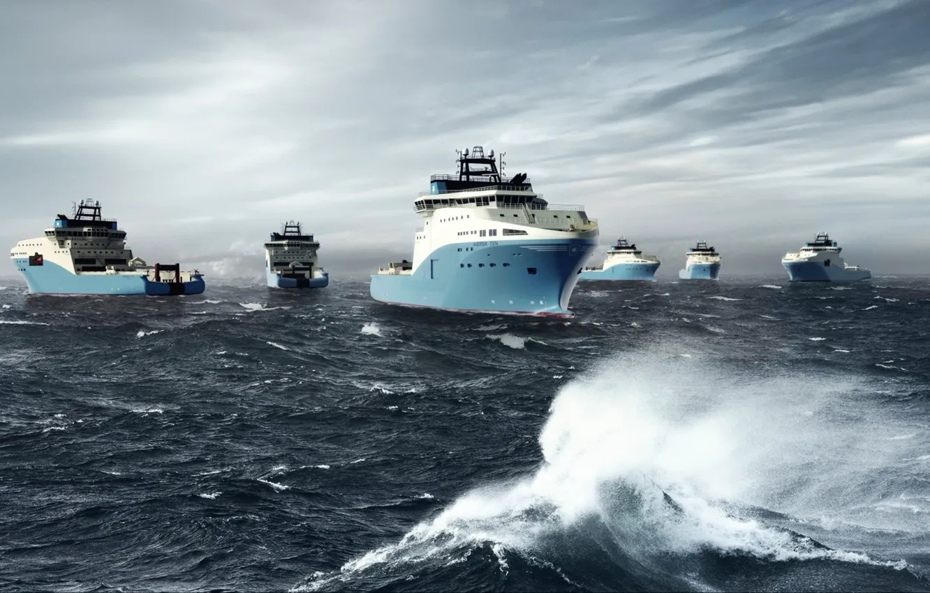 Фото обои Море, Судно, Графика, Много, Рендеринг, Maersk, Maersk Line, Ship