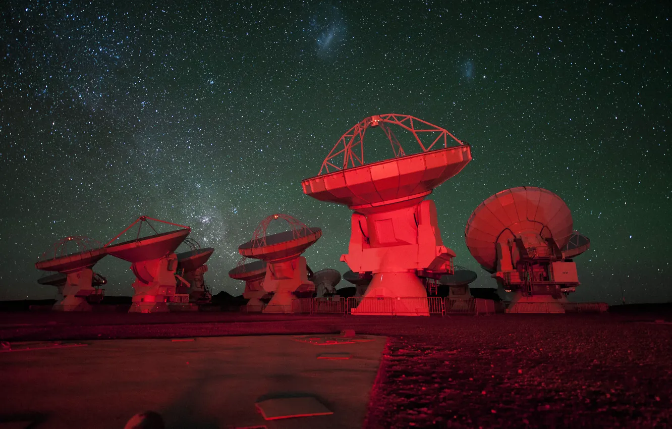 Фото обои небо, звезды, антенна, радиотелескоп