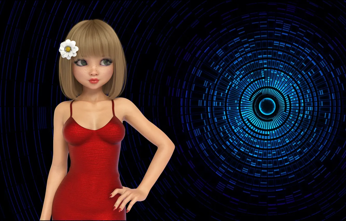 Фото обои girl, art, cartoon, blonde, 3d art, 3d girl