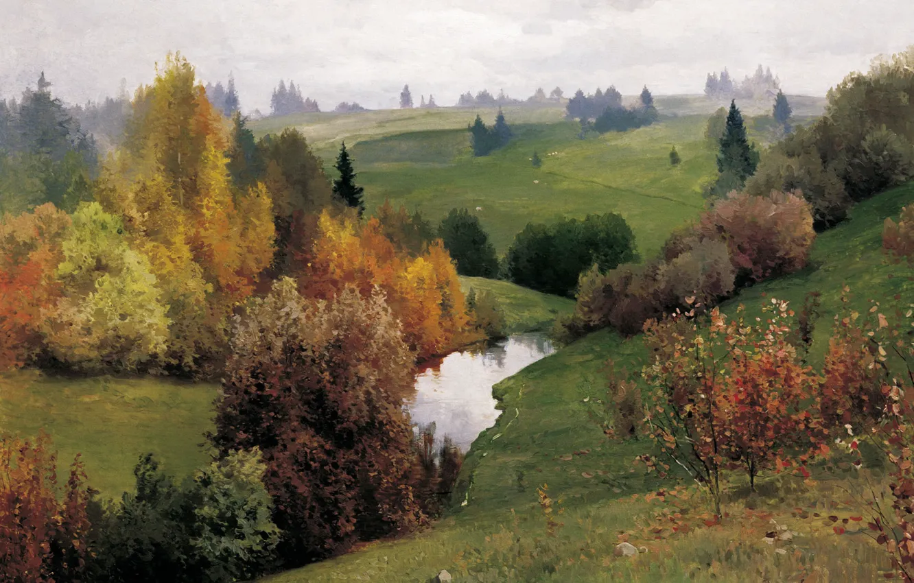 Фото обои пейзаж, природа, масло, картина, холст, Андрей Шильдер, Овраг