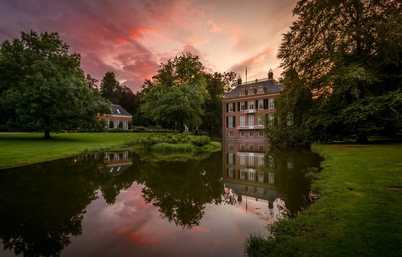 Фото обои пруд, замок, Нидерланды, Голландия, Arhem, Zypendaal Castle, Zijpendaal Park