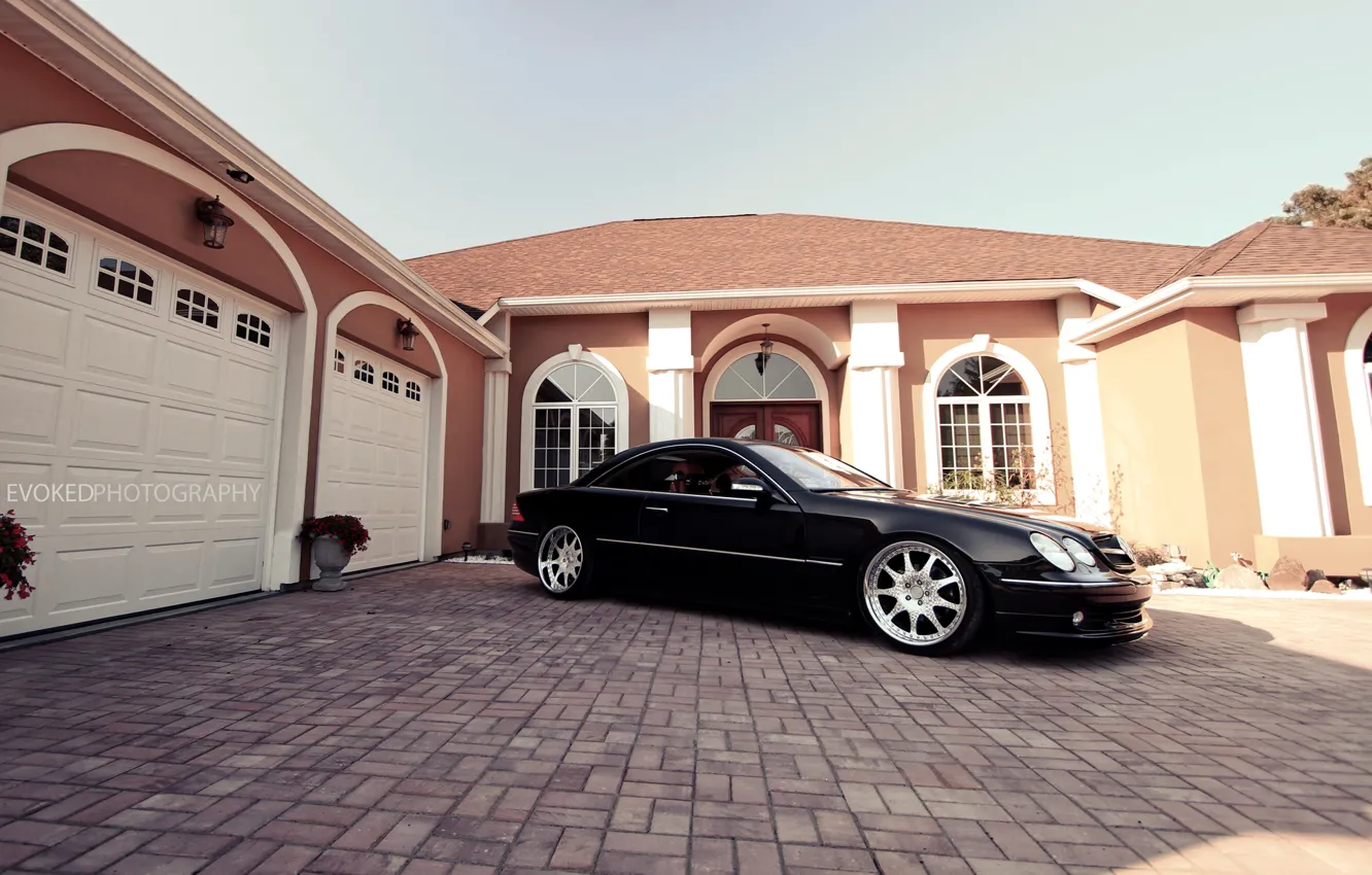 Фото обои чёрный, окна, Mercedes-Benz, гараж, black, особняк, мерседес бенц, CL500