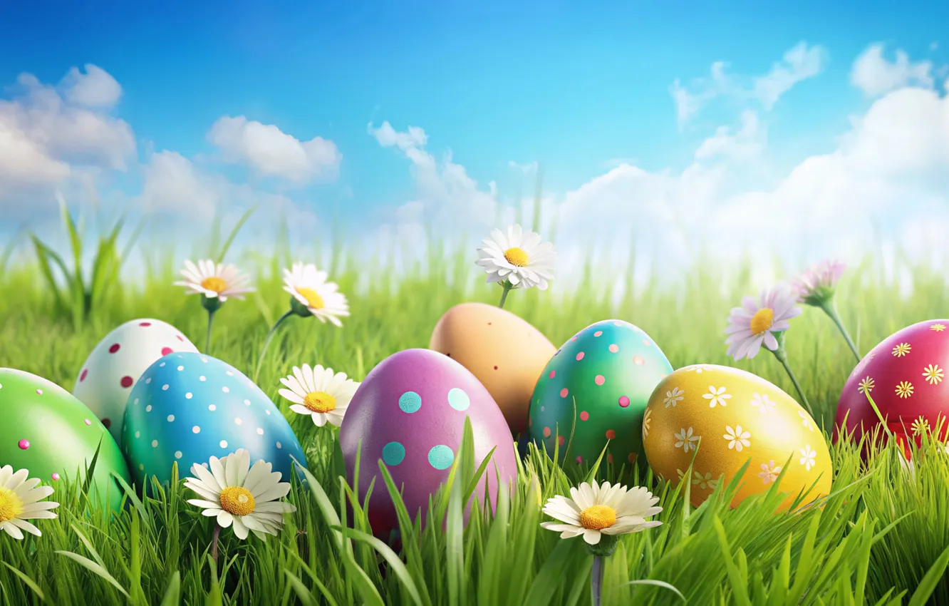Фото обои цветы, яйца, весна, colorful, Пасха, happy, flowers, spring