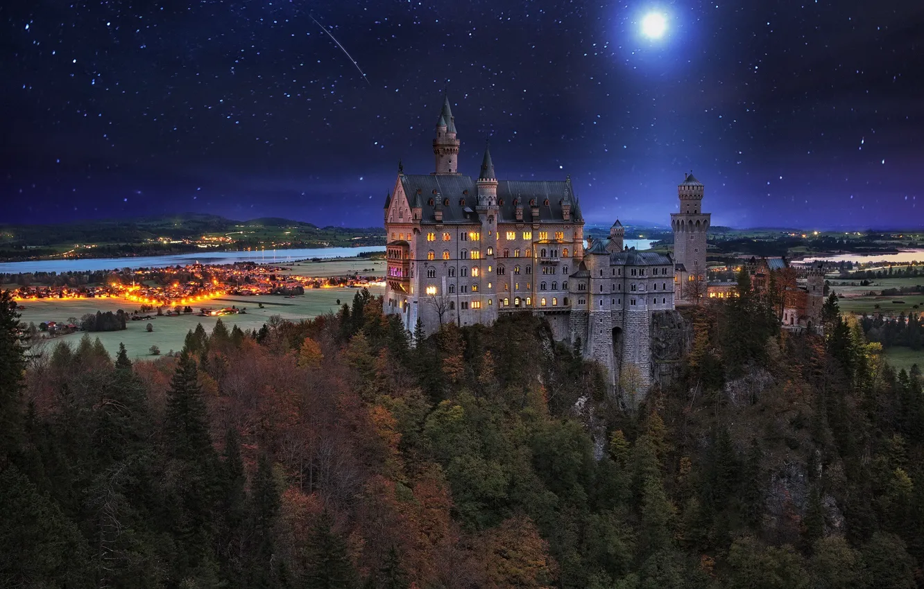 Фото обои небо, звезды, ночь, природа, замок, germany, castle, herbst