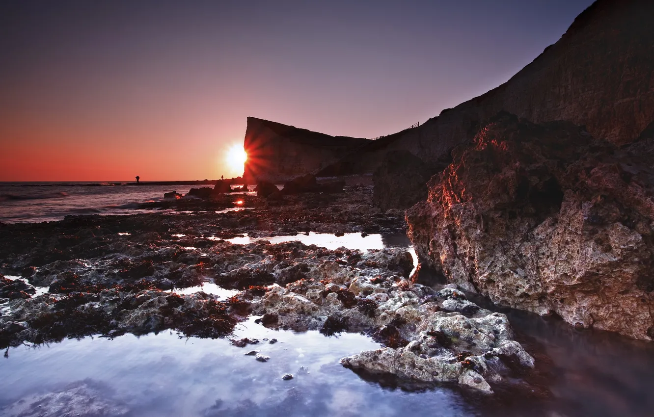 Фото обои море, закат, England, Seaford