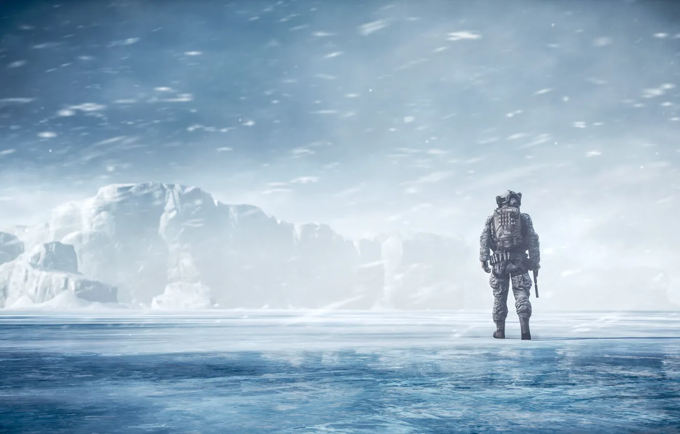 Фото обои зима, пейзаж, солдат, Battlefield 4