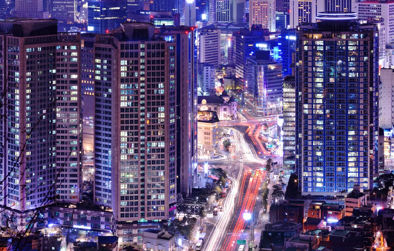Фото обои modern, night, scenic, scenery, scene, korea, korean, district