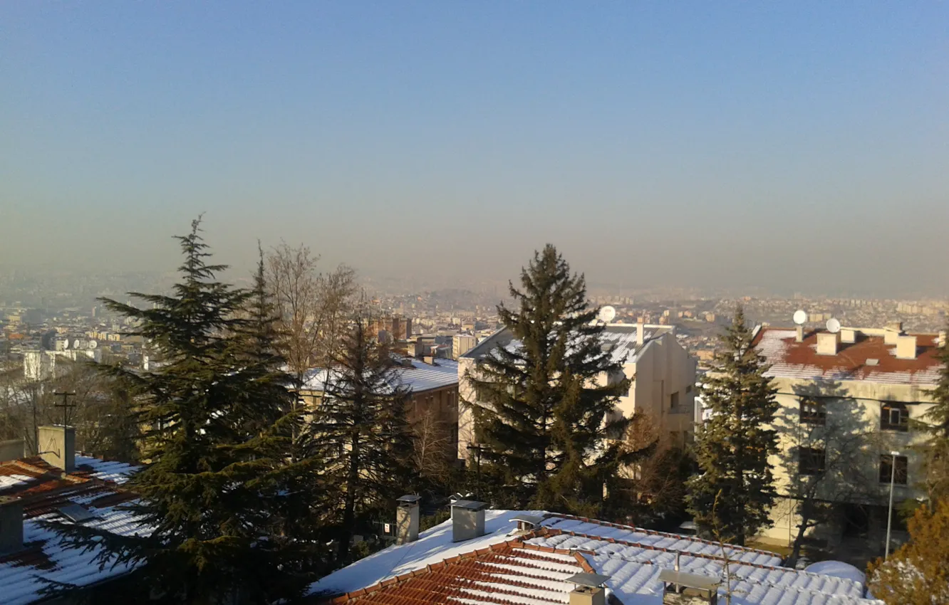 Фото обои зима, снег, город, Анкара