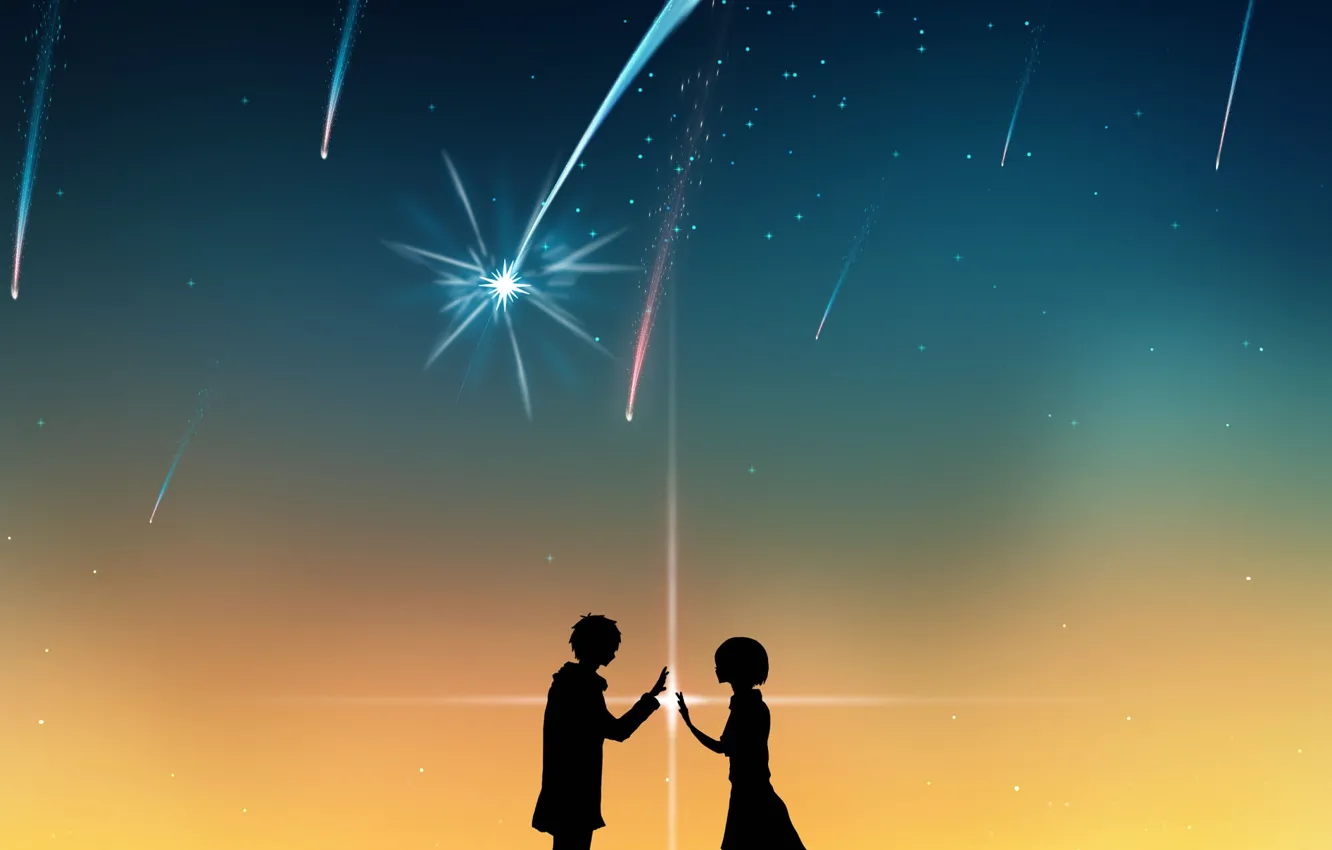 Фото обои романтика, силуэты, камета, Твоё имя, Kimi No Na Wa
