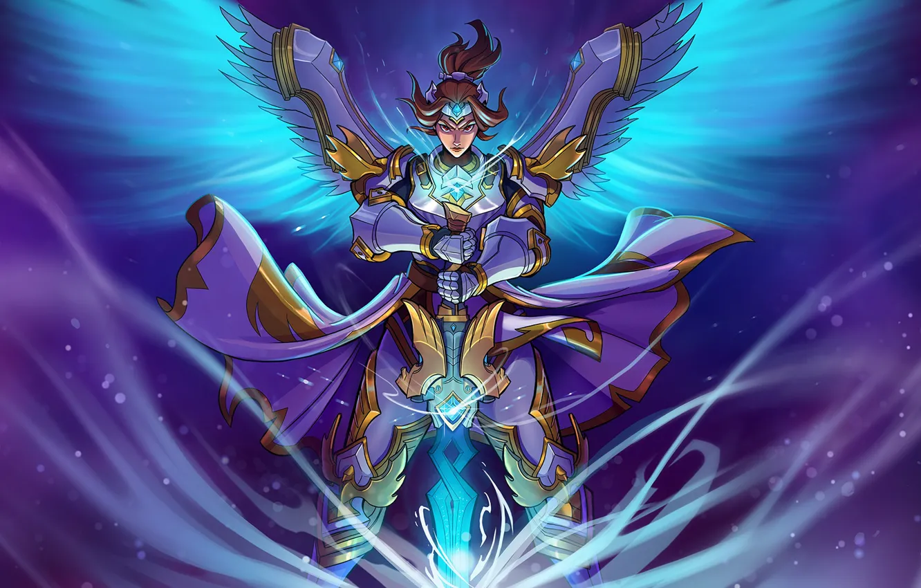 Фото обои девушка, игра, меч, рыцарь, Paladins