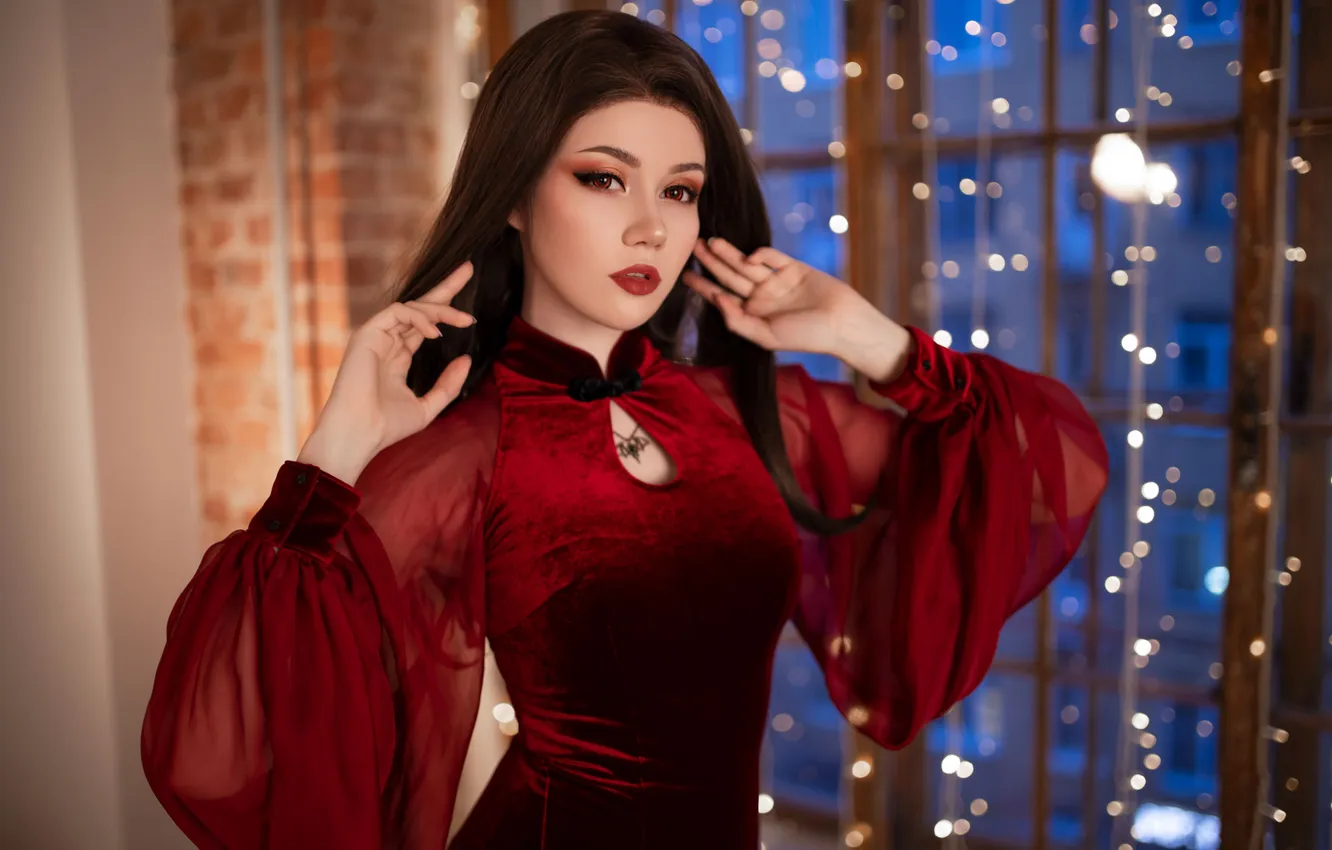 Фото обои взгляд, eyes, pretty, lips, cosplay, brunette, Косплей, cosplay girl
