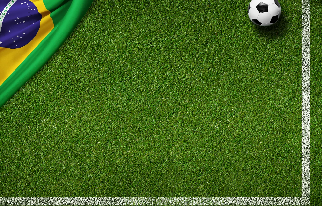 Фото обои трава, газон, green, мяч, football, flag, футбольное поле, World Cup