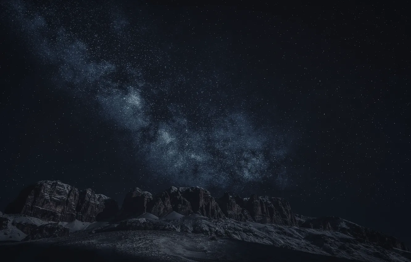 Фото обои Ночь, Звезды, Гора, Скала, Космос, Пейзаж, Rock, Млечный Путь