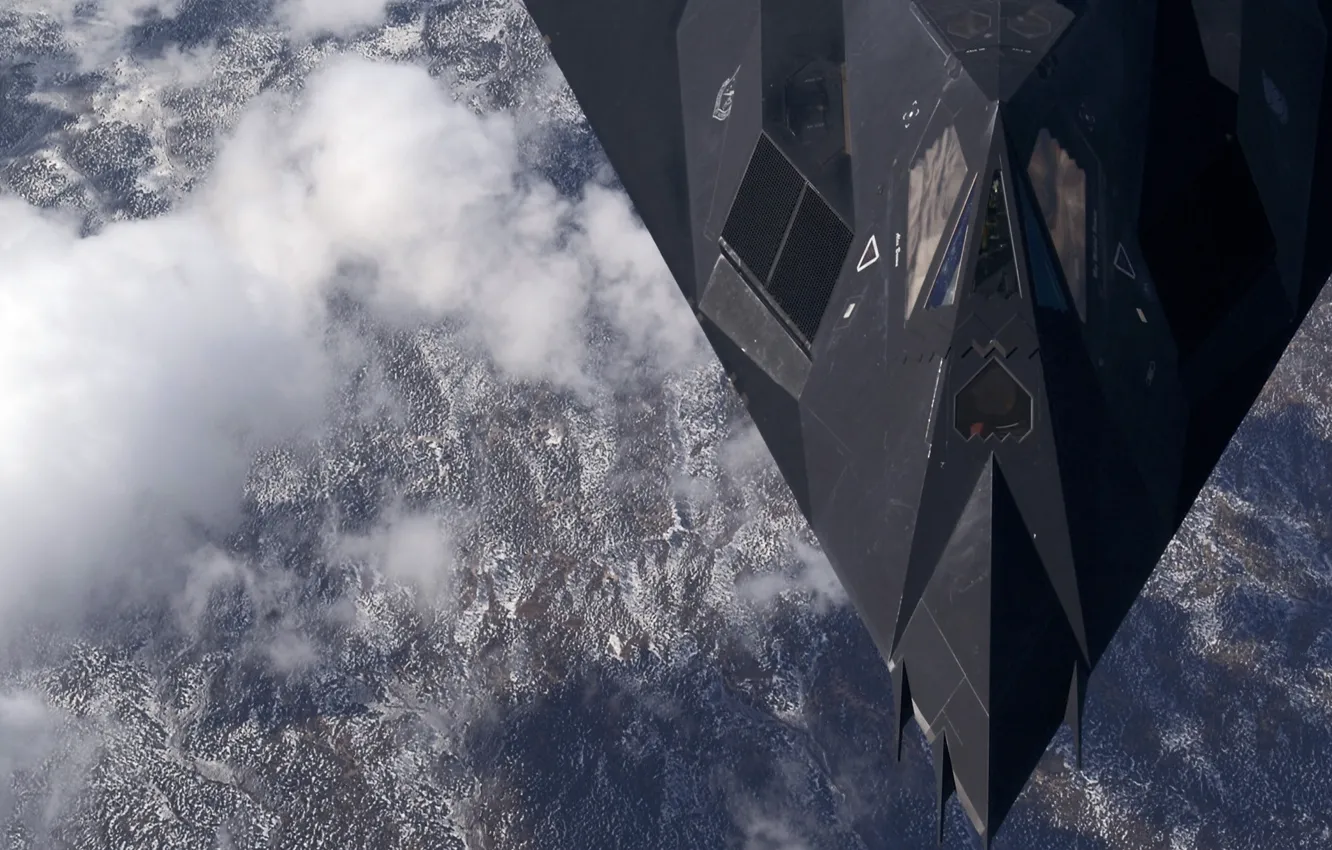 Фото обои самолёт, малозаметный, F-117, Nighthawk, ударный, над, Аляски, дозвуковой тактический