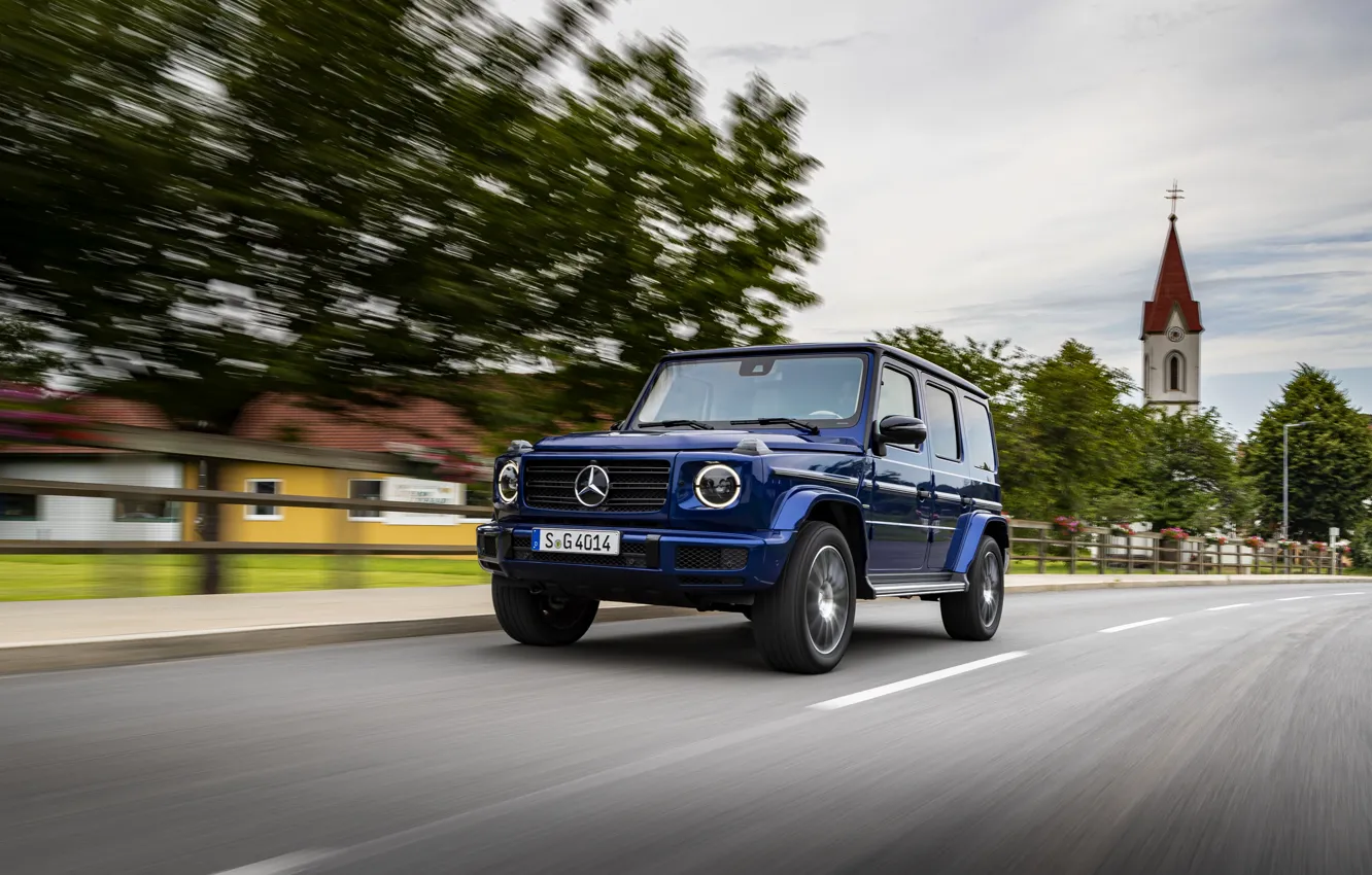 Фото обои синий, улица, Mercedes-Benz, внедорожник, G-Class, 2019