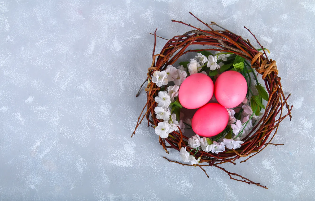 Фото обои цветы, яйца, Пасха, корзинка, flowers, eggs, easter, decoration