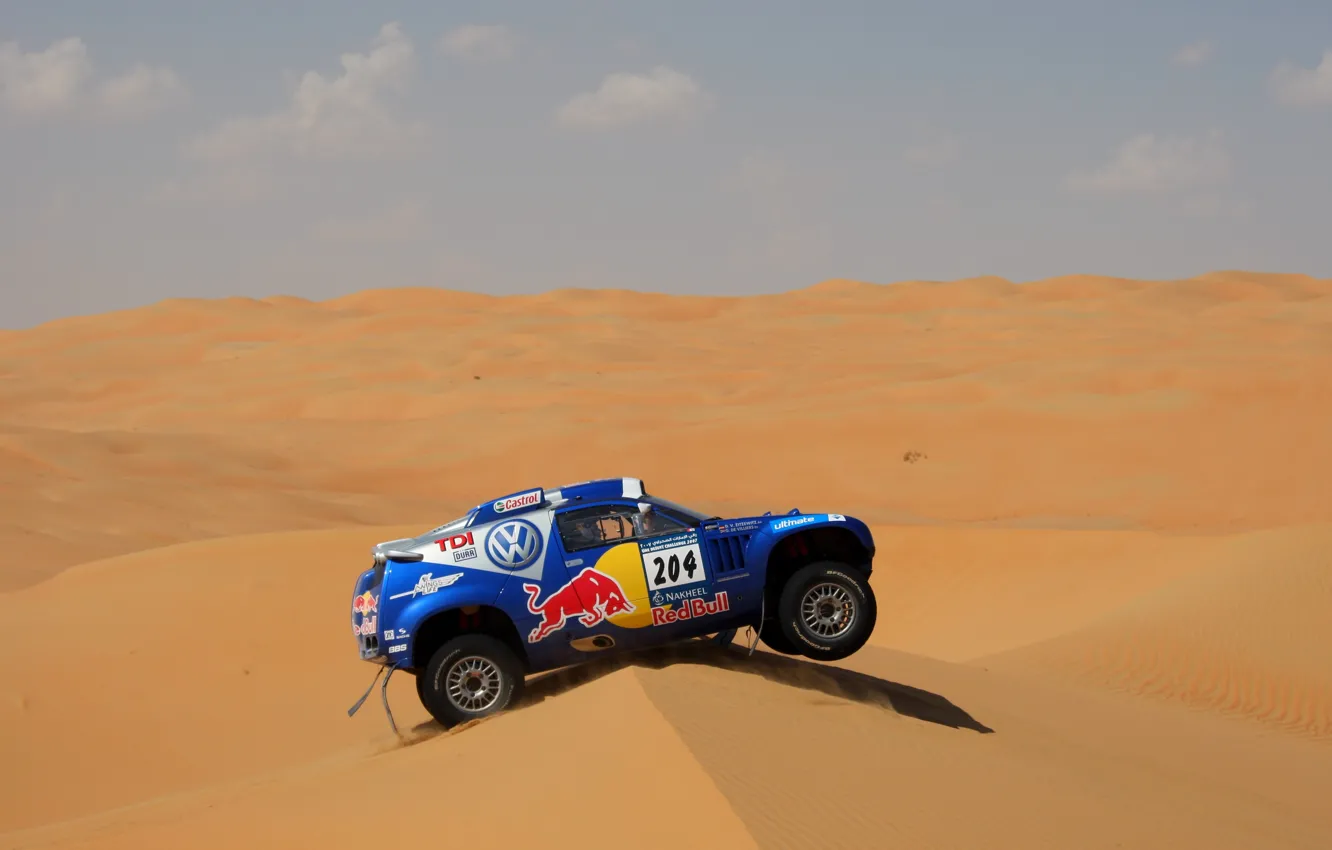 Фото обои Песок, Синий, Спорт, Volkswagen, Пустыня, Touareg, Rally, Dakar