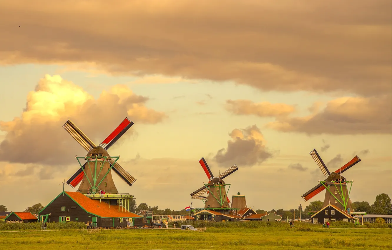 Фото обои Нидерланды, ветряные мельницы, Зансе-Сханс