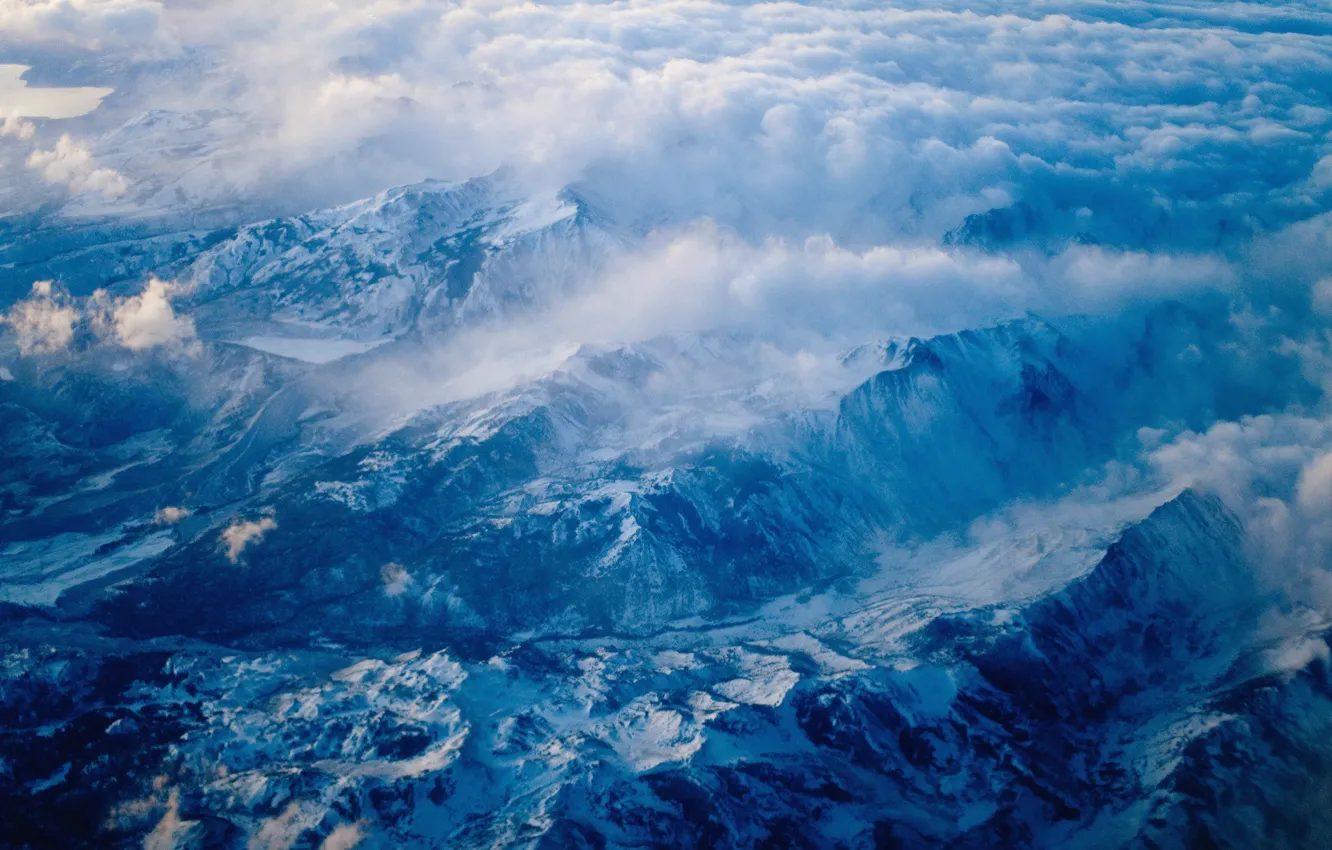 Фото обои облака, синий, Горы