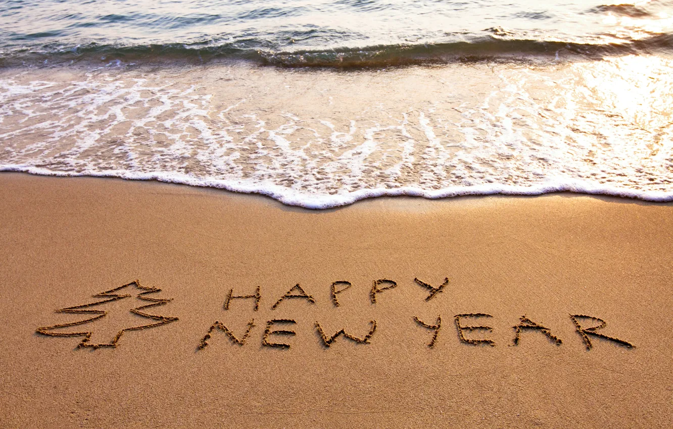 Фото обои песок, море, пляж, beach, sea, sand, New Year, Happy