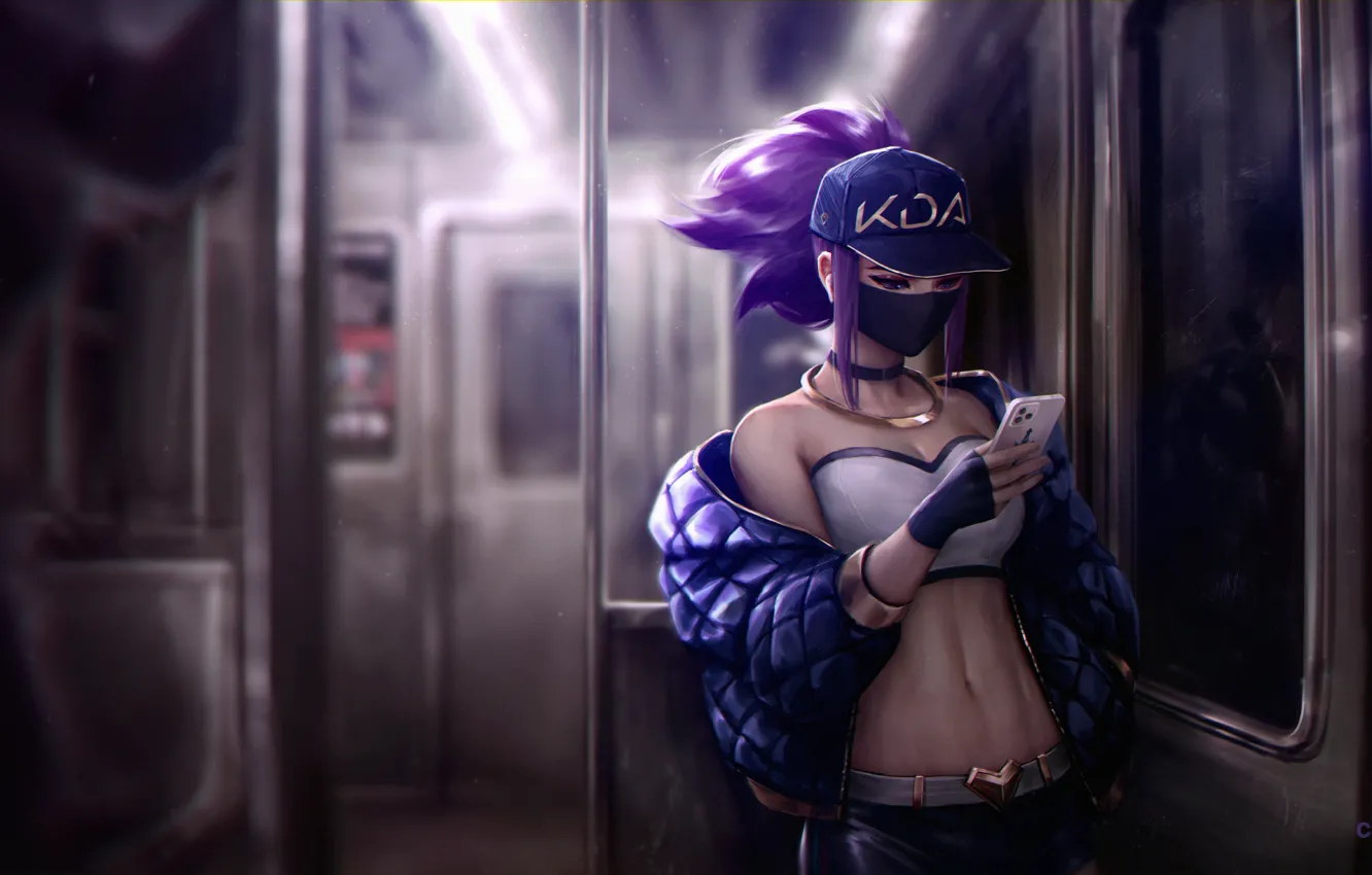 Фото обои train, women, League of Legends, reflection, digital art, fan art, smartphone, jacket