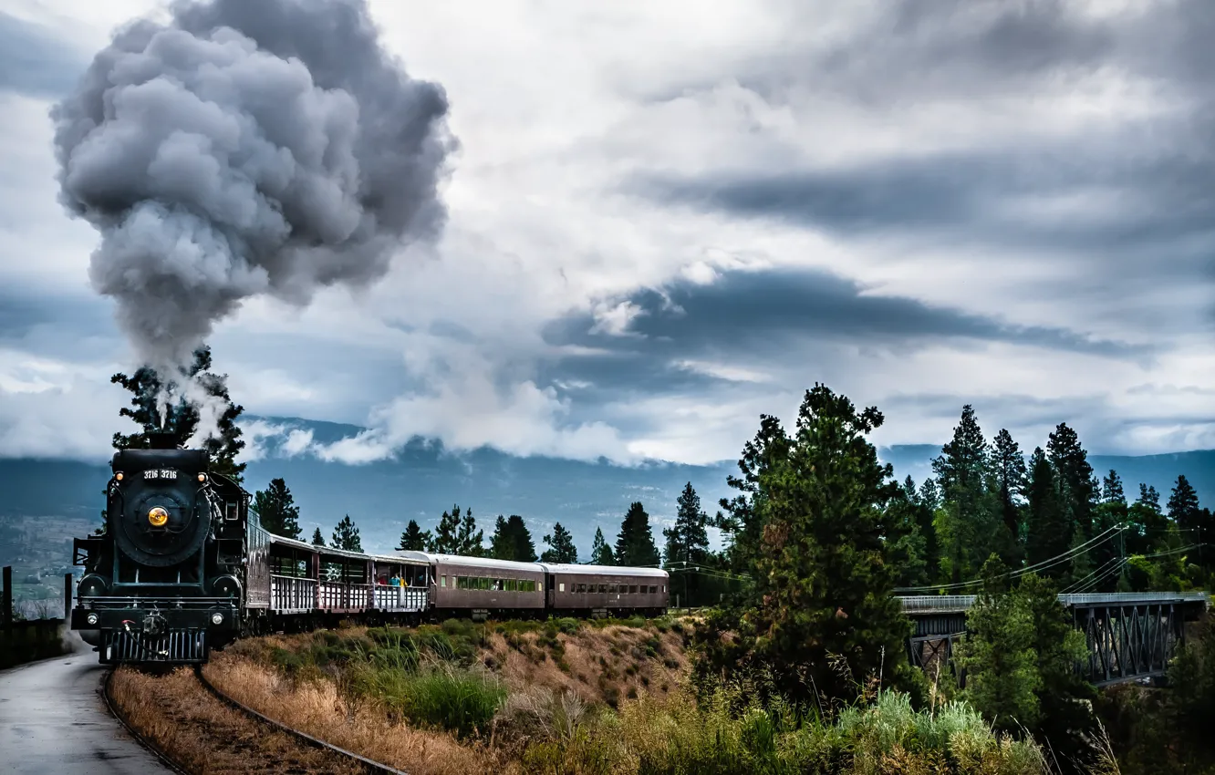 Фото обои Train, Landscapes, Steam, Kettle valley
