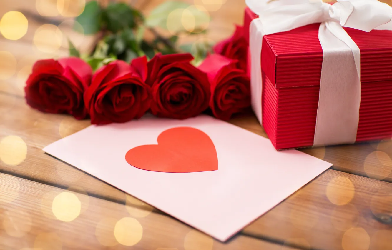 Фото обои red, love, heart, romantic, gift, roses, valentine`s day