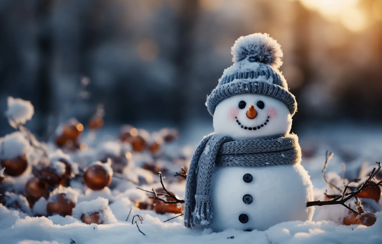 Фото обои зима, снег, Рождество, Новый год, снеговик, Christmas, winter, snow