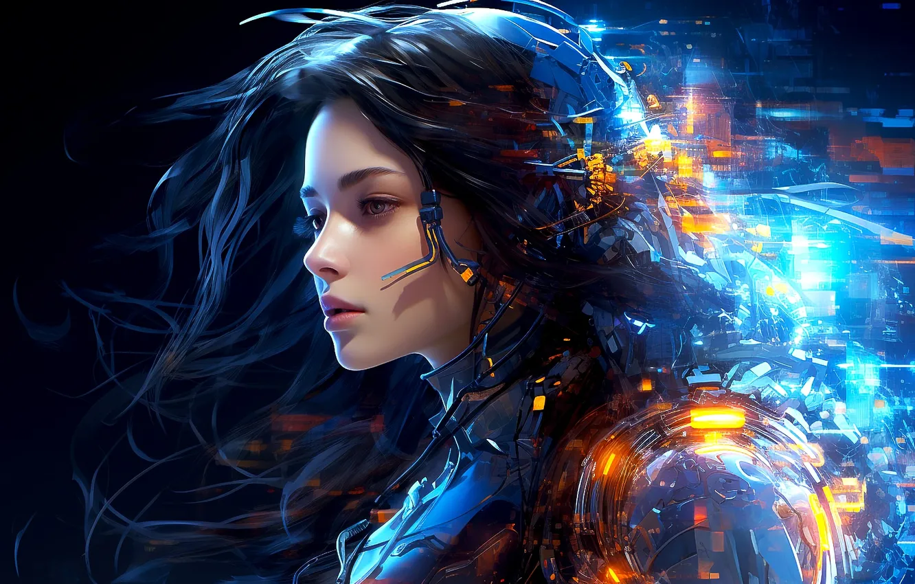 Фото обои girl, fantasy, robot, science fiction, sci-fi, digital art, cyber, artwork