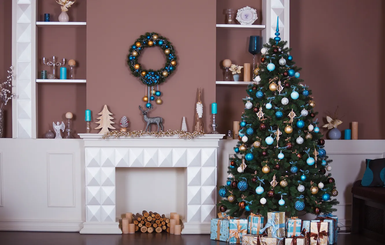 Фото обои украшения, игрушки, елка, Новый Год, Рождество, подарки, white, Christmas