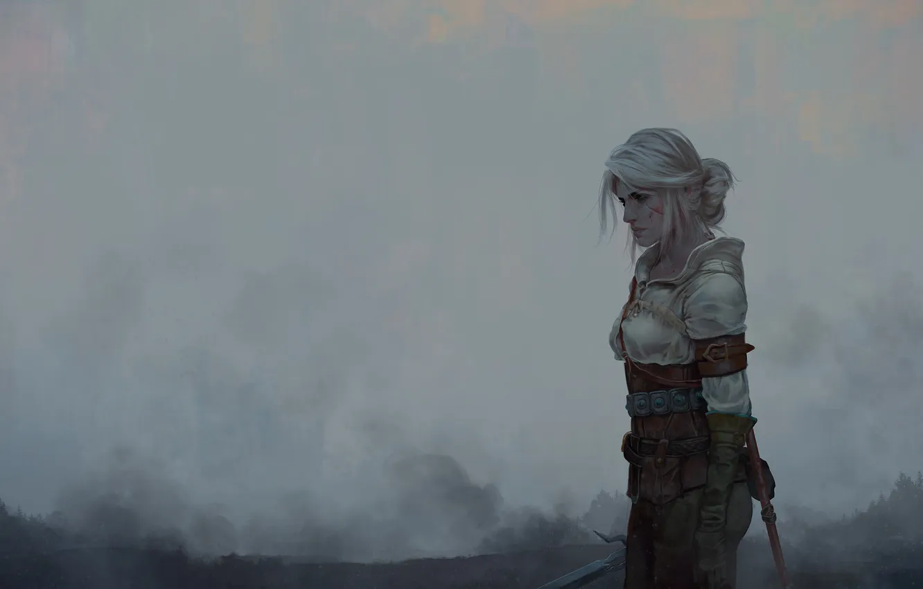 Фото обои рисунок, Туман, The witcher, Fan Art, Акварель, Ciri, Game Art