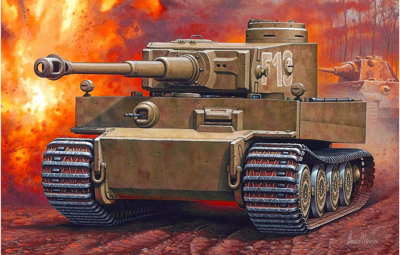 Фото обои war, art, ww2, german tank, panzerkampfwagen, panzer tank, tiger tank, panzer Vll