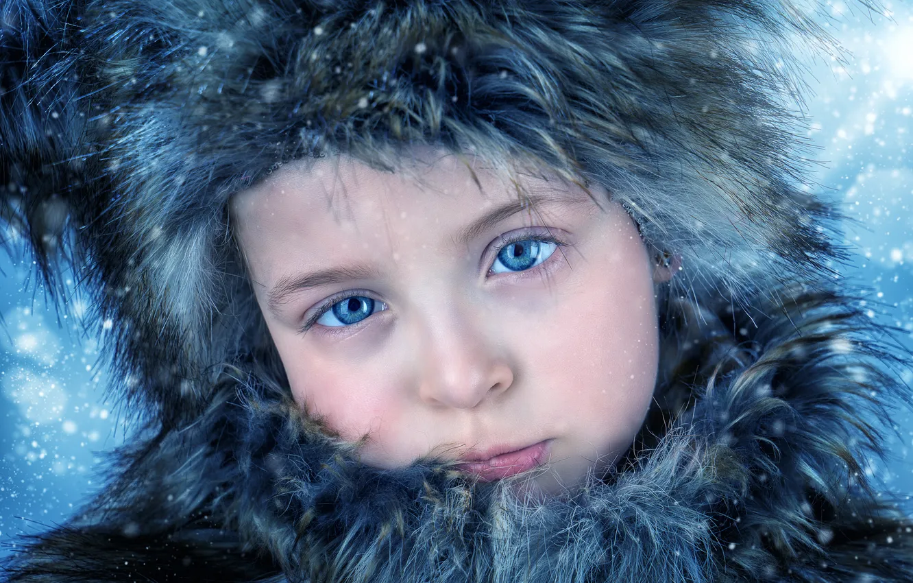 Фото обои грусть, снег, портрет, девочка