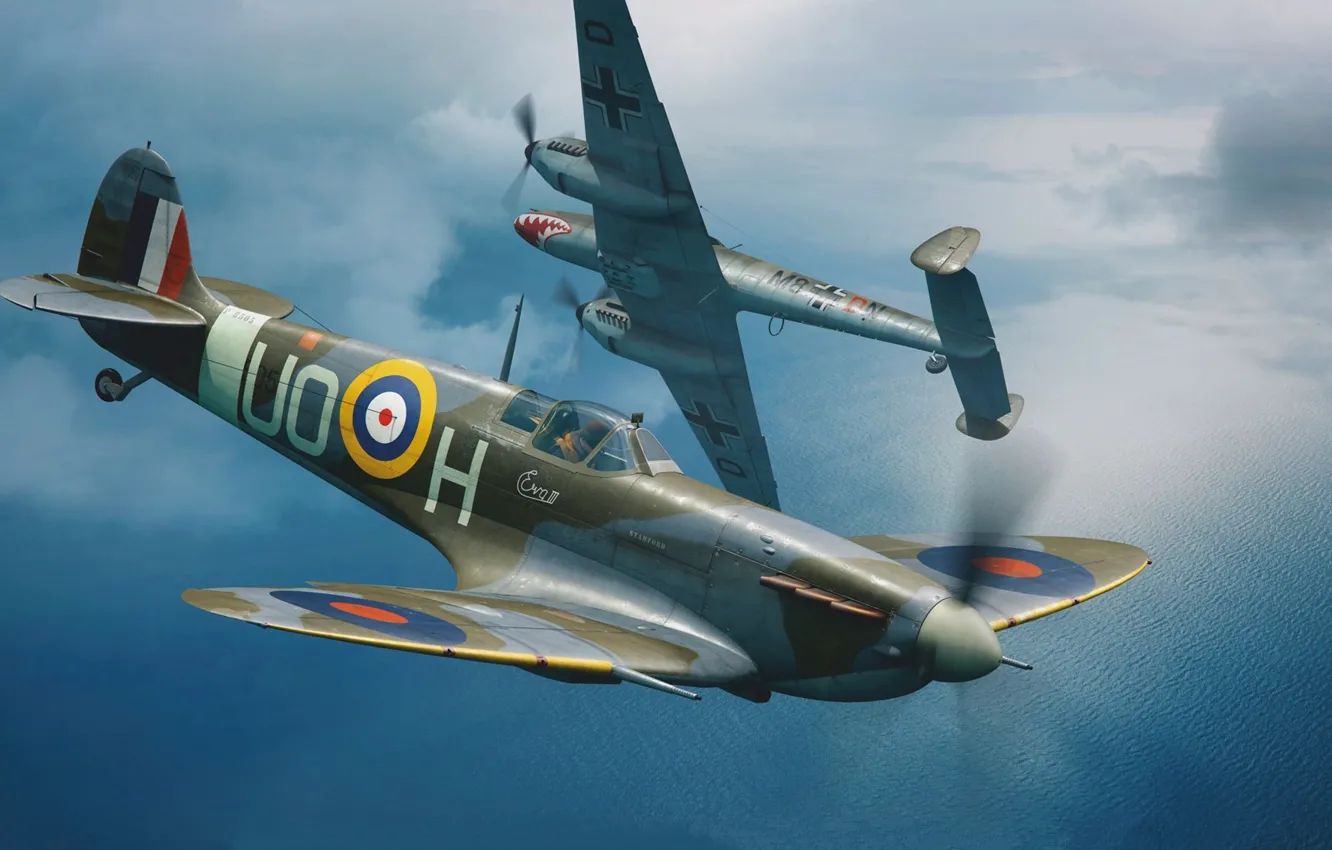 Фото обои истребитель, Великобритания, Битва за Британию, Raf, Piotr Forkasiewicz, Spitfire Mk.IIb