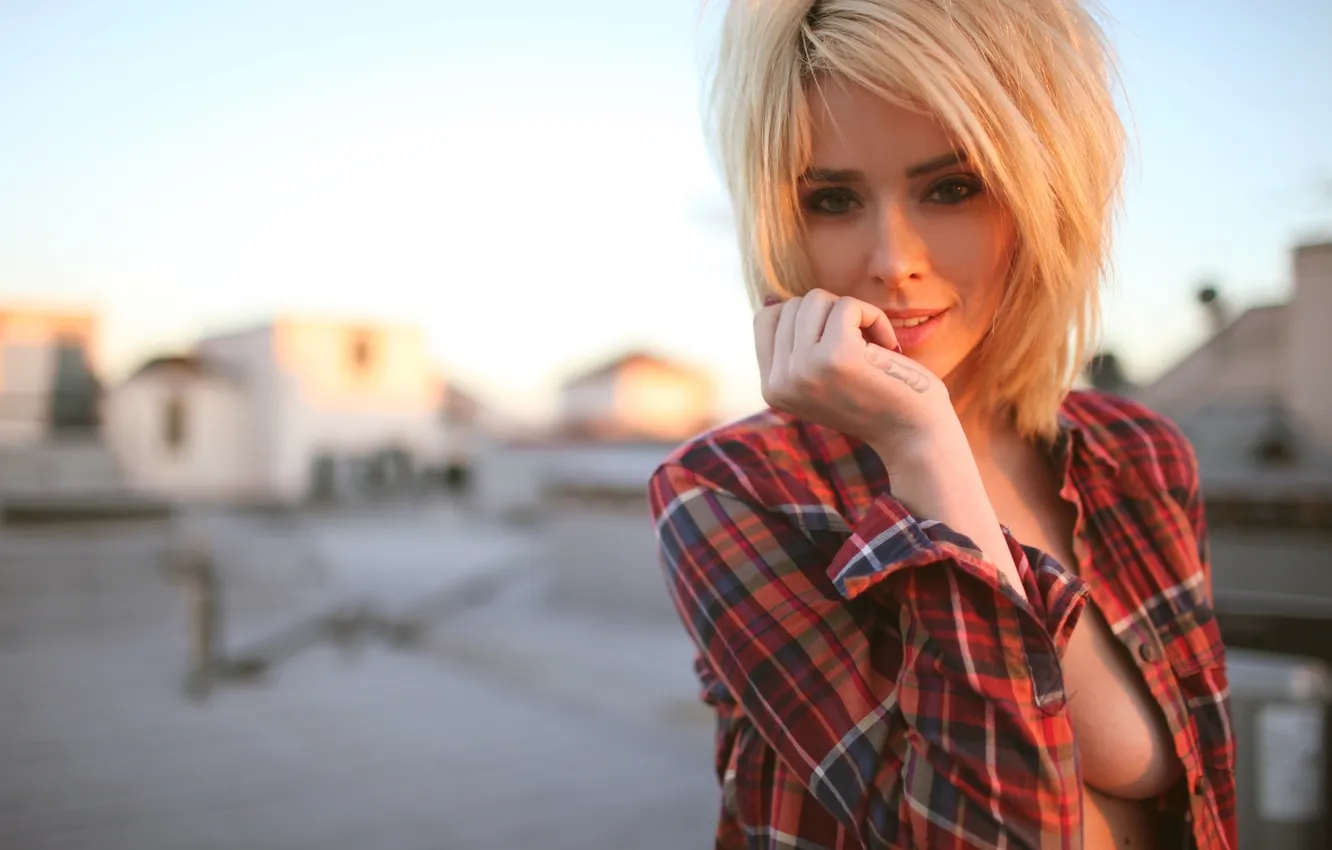 Фото обои взгляд, девушка, модель, блондинка, рубашка, Alysha Nett