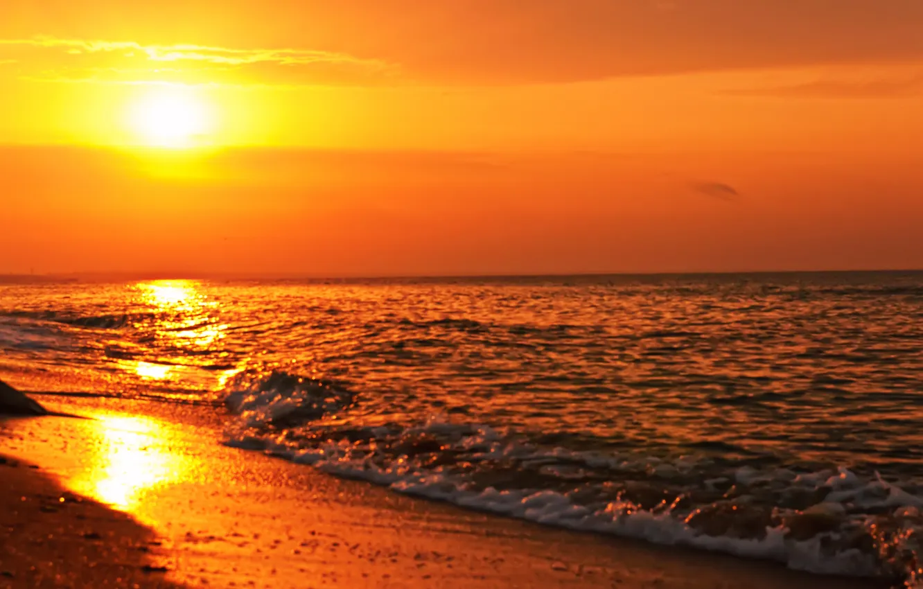 Фото обои песок, море, солнце, берег, прибой