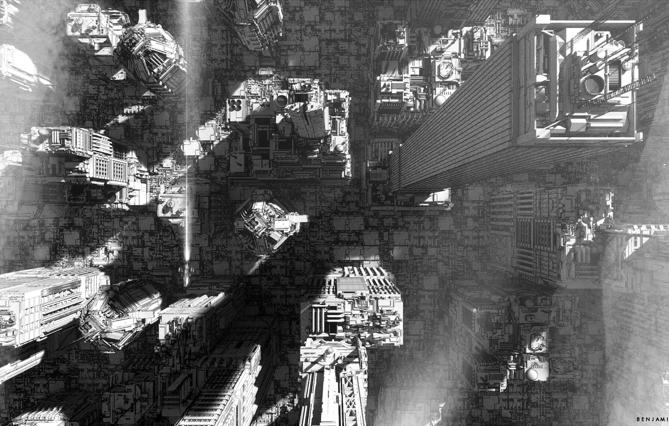 Фото обои city, город, здания, небоскребы, арт, архитектура, вид сверху, art