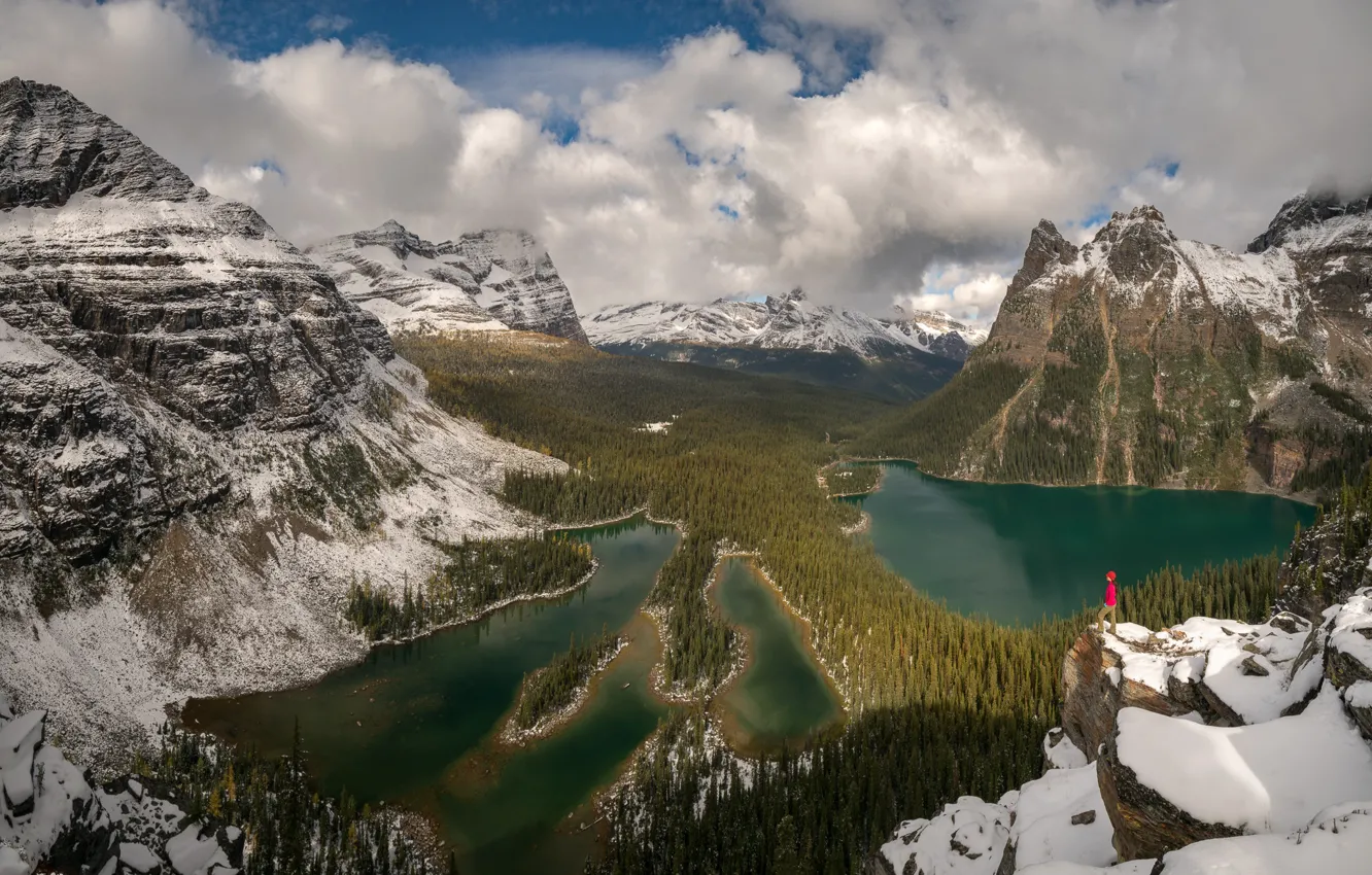 Фото обои облака, снег, горы, озеро, Канада, панорама, Canada, British Columbia
