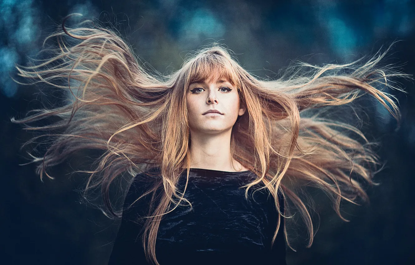 Фото обои ветер, волосы, портрет