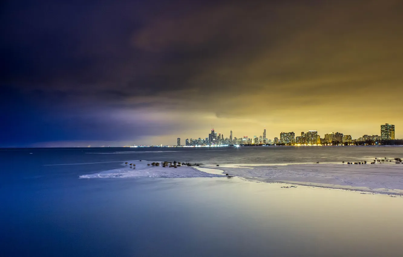 Фото обои пейзаж, небоскребы, Чикаго, Мичиган, панорама, USA, Chicago, мегаполис