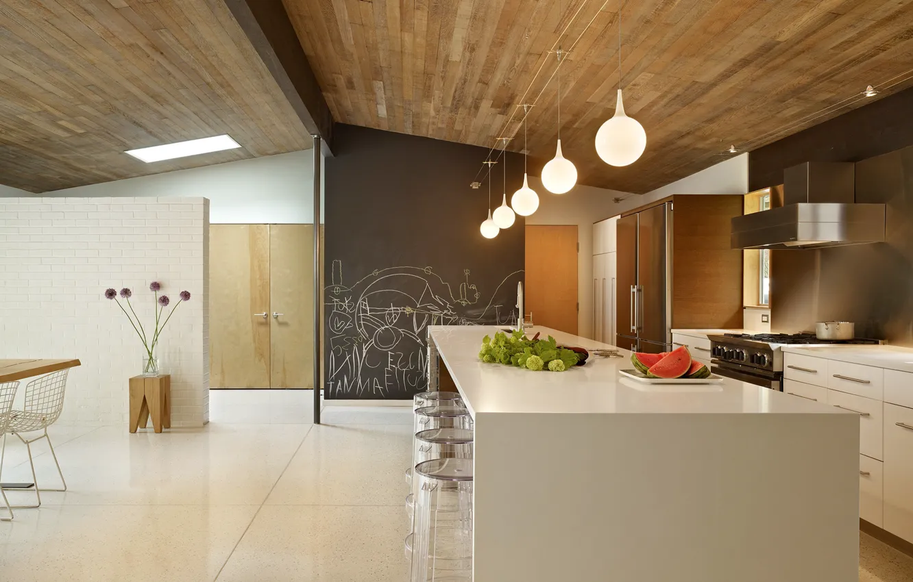 Фото обои дизайн, стиль, интерьер, кухня, столовая, by DeForest Architects, Lakewood Mid-Century