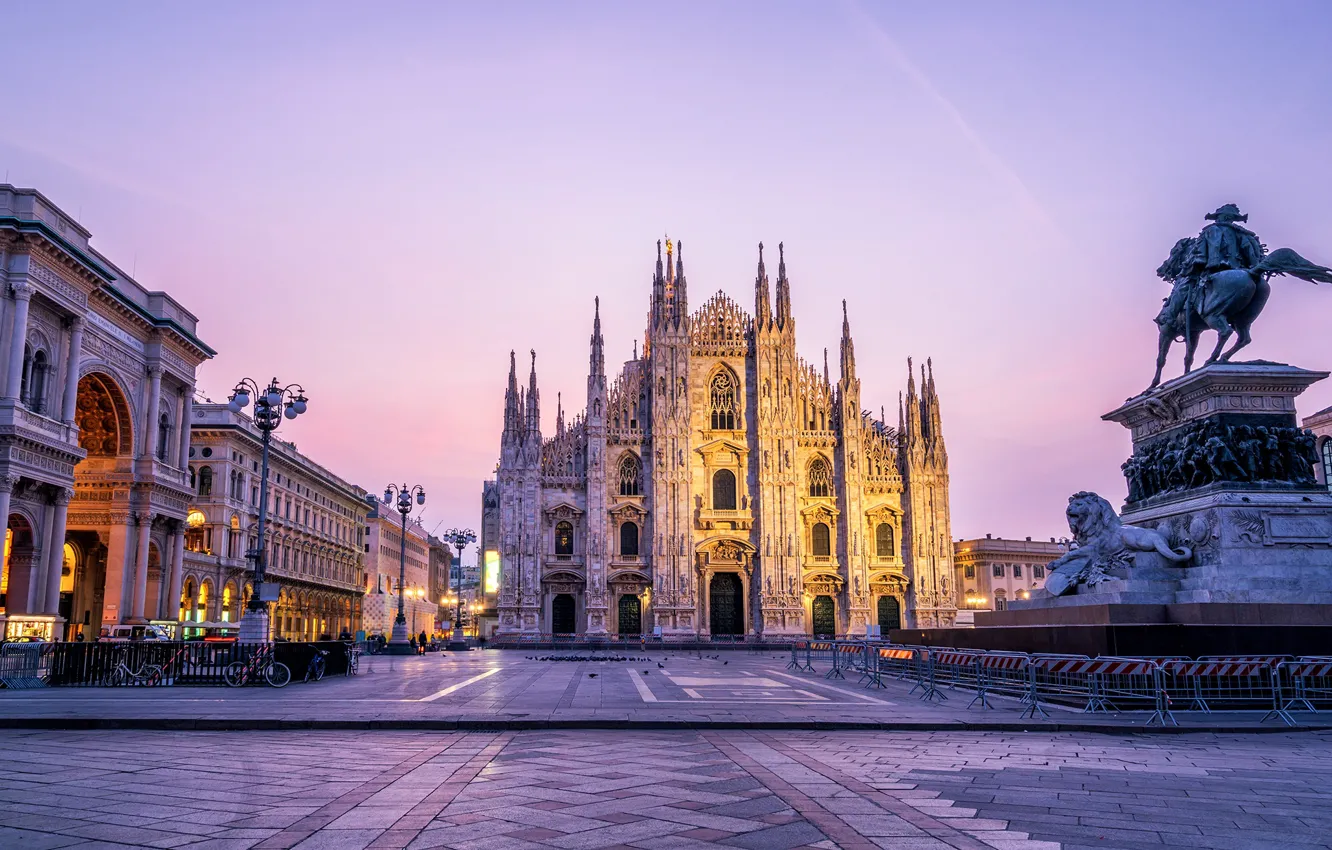 Фото обои готика, вечер, Италия, памятник, Милан, Duomo di Milano, Собор Рождества Девы Марии