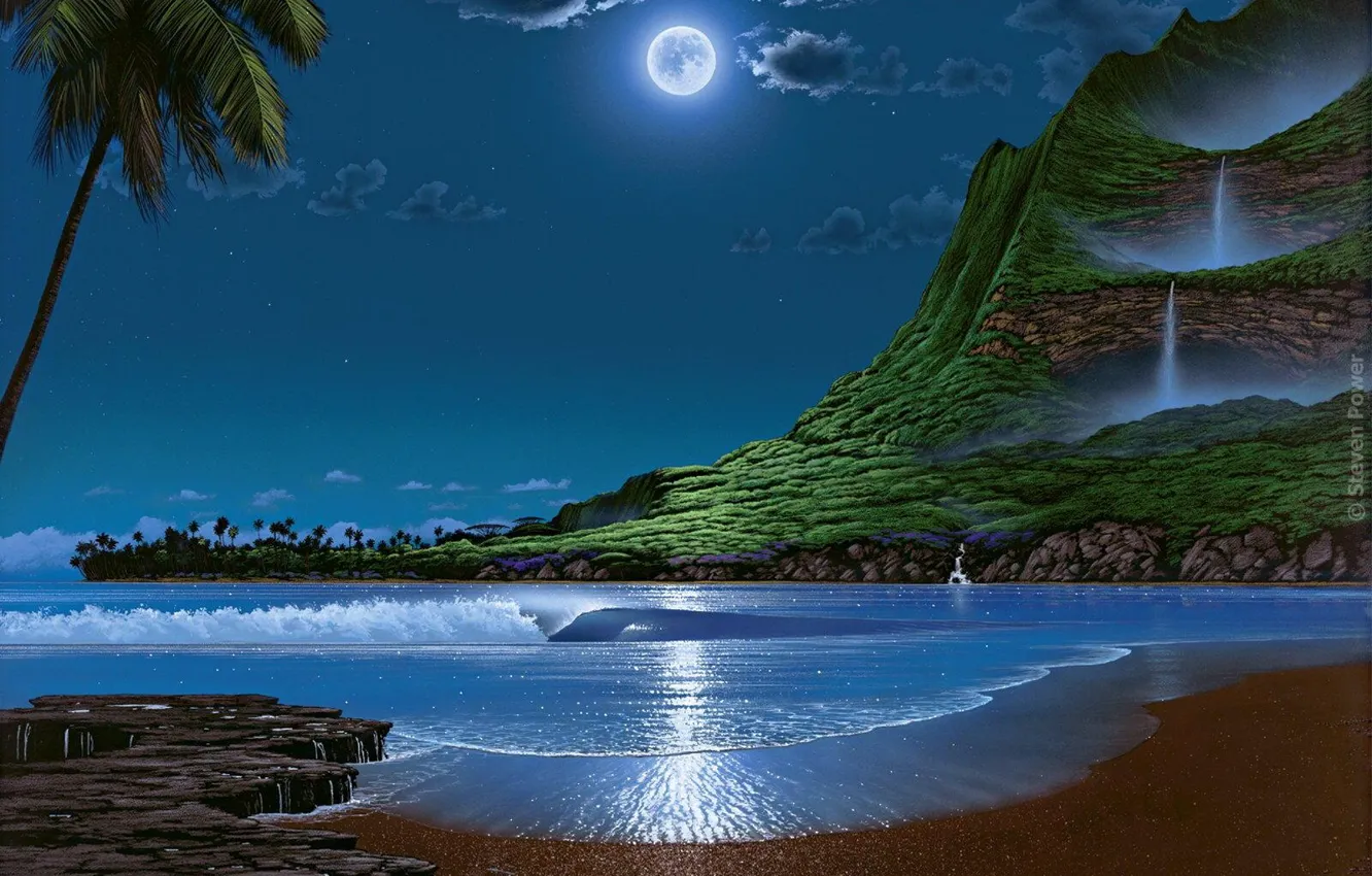 Фото обои море, небо, пастораль, лунная ночь, Stewen Power