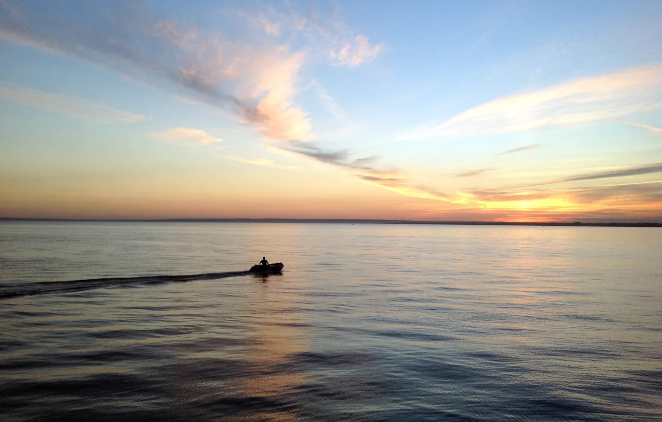 Фото обои закат, лодка, человек, Вода