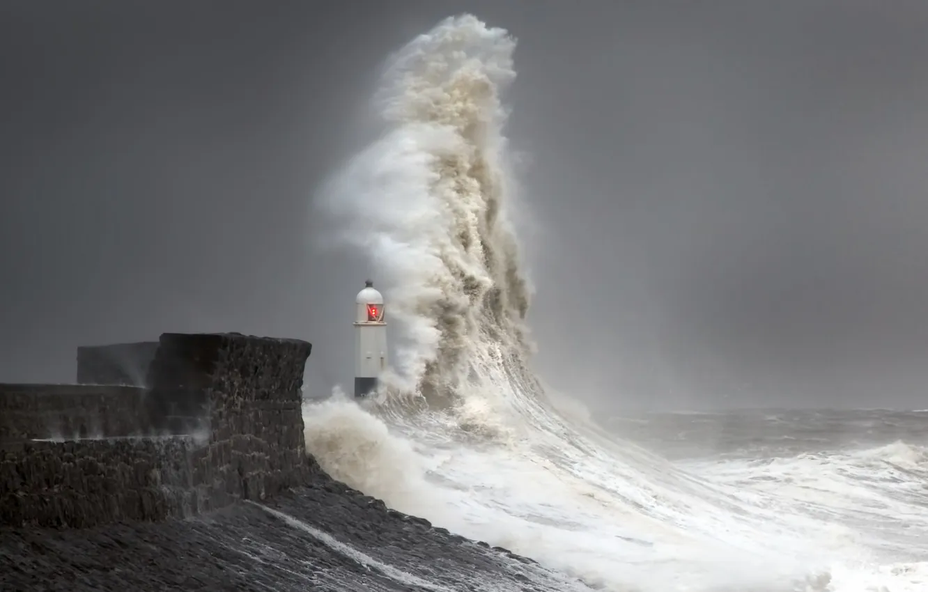 Фото обои Storm, Lighthouse, Wave