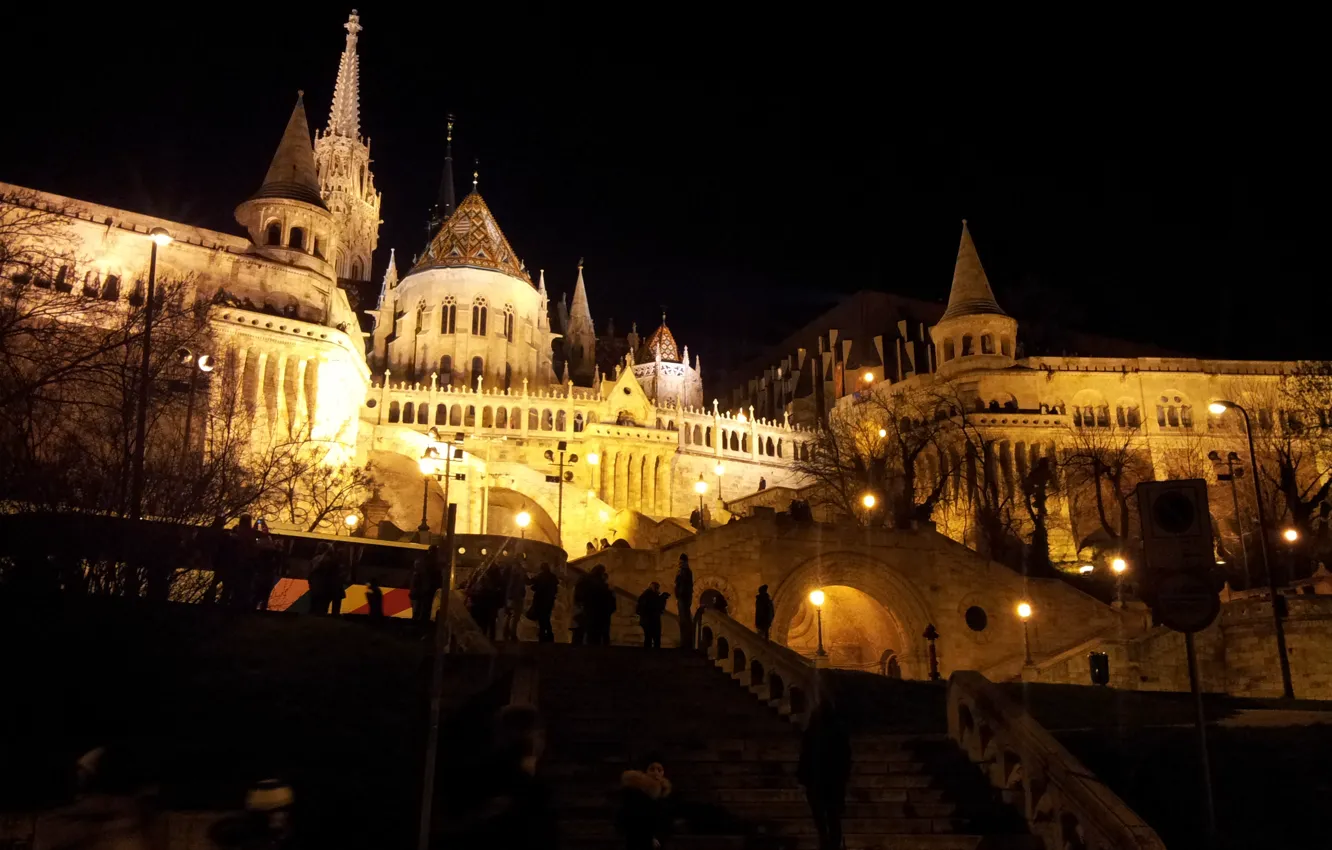 Фото обои свет, замок, Будапешт