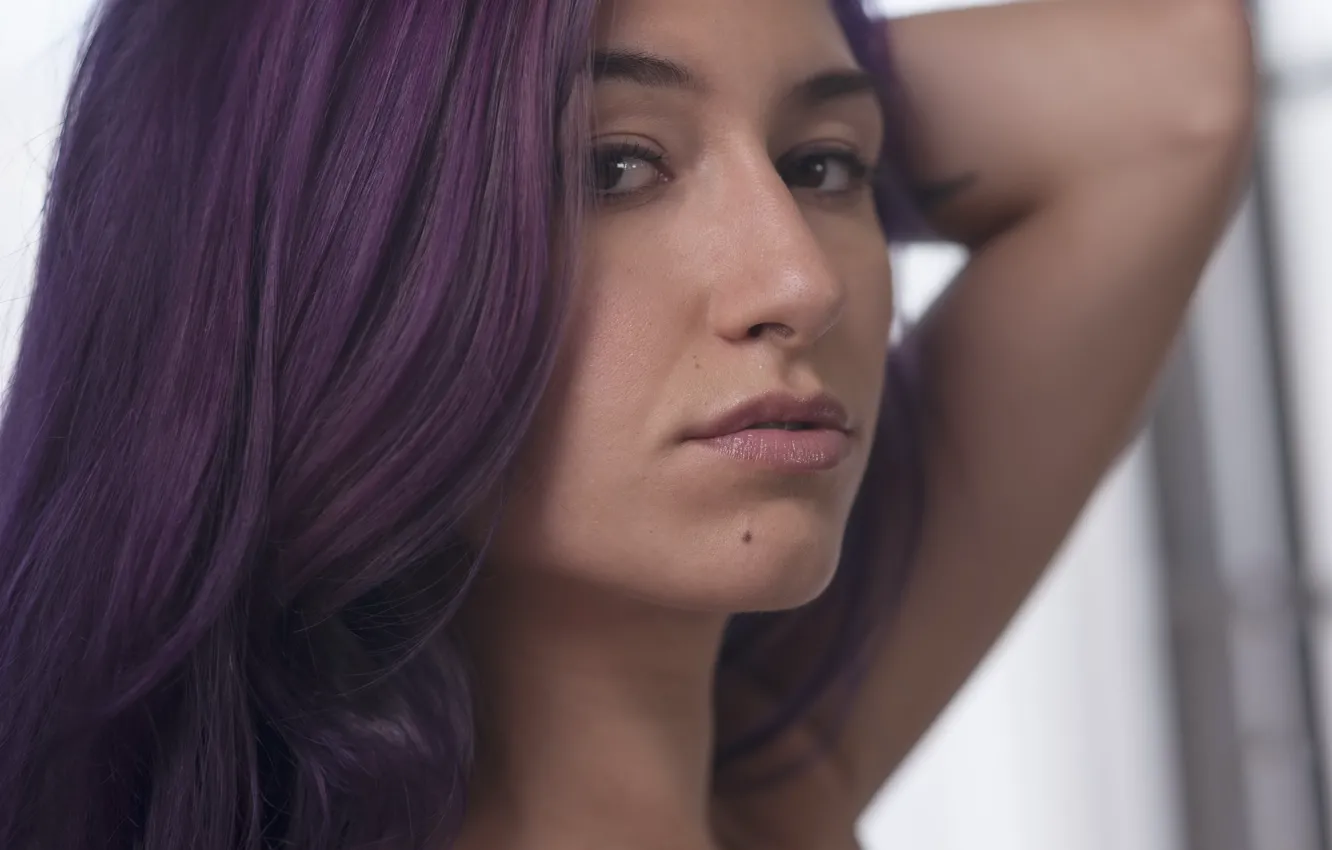 Фото обои взгляд, девушка, лицо, модель, Moon, фиолетовые волосы