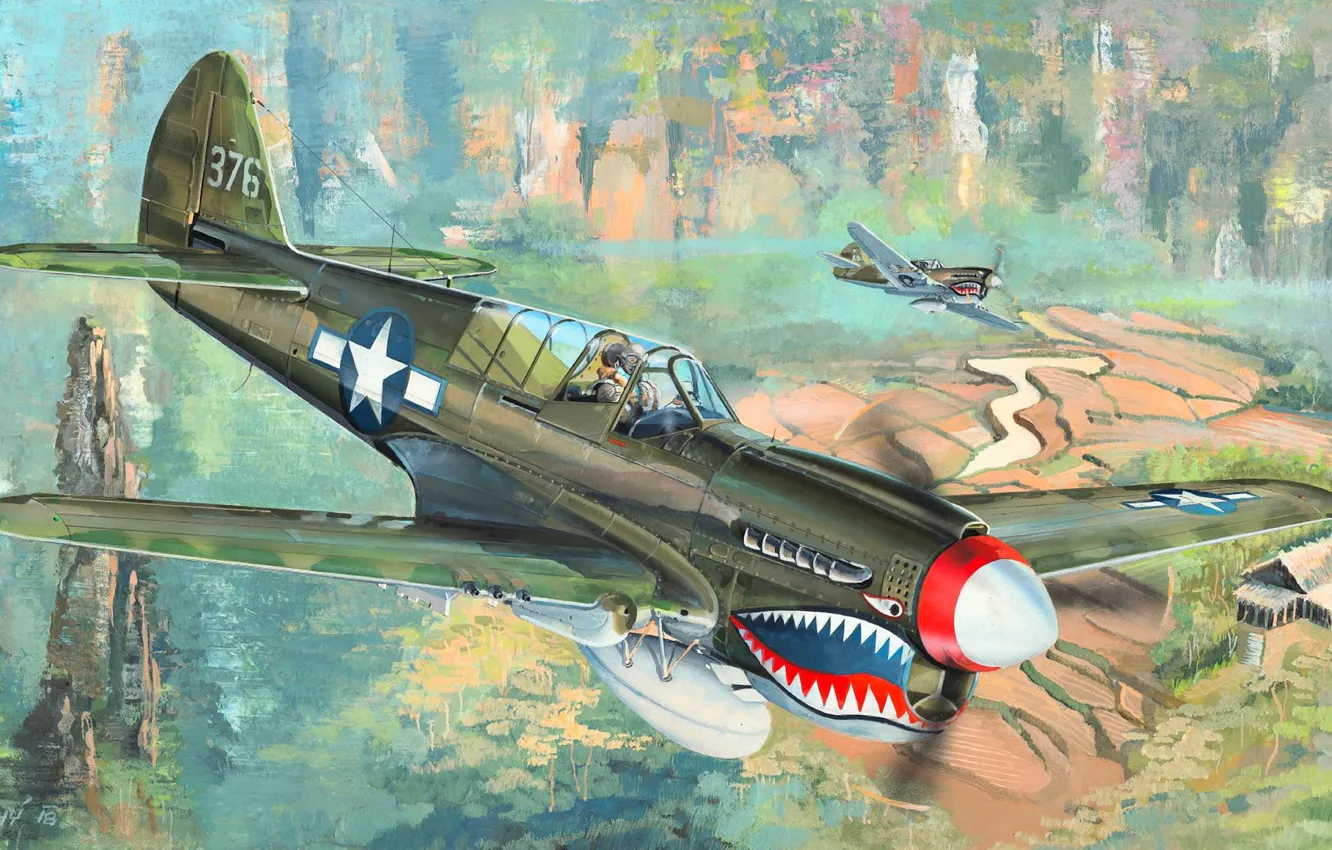 Фото обои Истребитель, США, Истребитель-бомбардировщик, P-40N Warhawk, P-40
